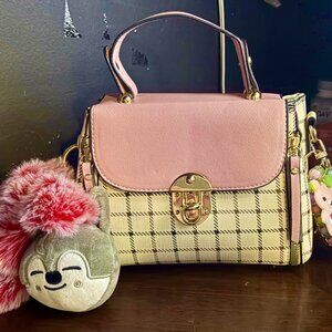 Neiman Marcus Plaid Twist Lock Pink Bear Purse